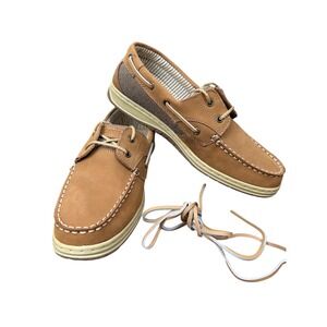 Magellan Outdoors Womens Boat Shoes Tan Leather Lace Up Nautical Size 10B